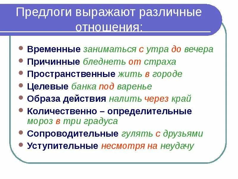 Предлог для выражает целевое значение. Какие отношения выражают предлоги. Предлоги пространственные временные Причинные целевые. Предлоги выражают различные отношения временные Причинные и др. Предлоги выражают различные отношения временные.