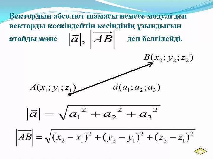 Векторлардың скаляр көбейтіндісі. Координаты середины вектора. Нормаль вектора по координатам. Нахождение вектора по координатам параллелограмма. Длина отрезка по координатам вектора.