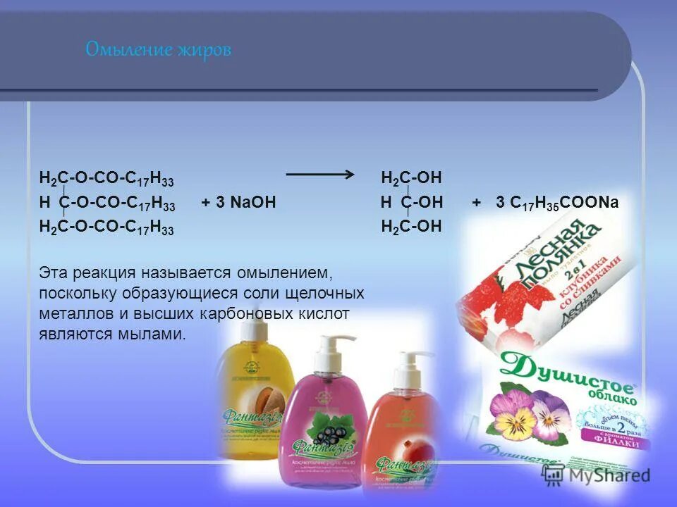 Реакцией омыления называют