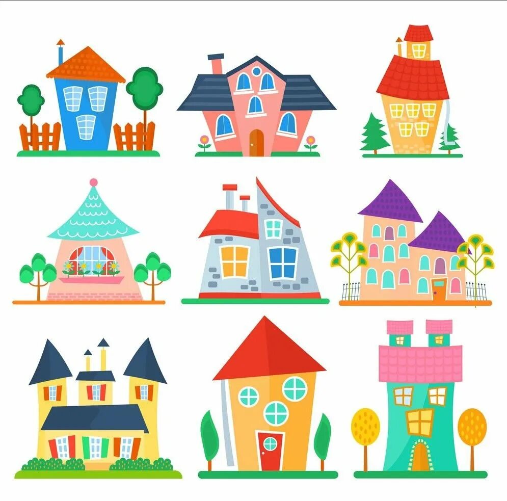 Разноцветные домики для детей. Стилизованный домик. Мультяшные домики. Разноцветные детские домики. Дома в ряд рисунок