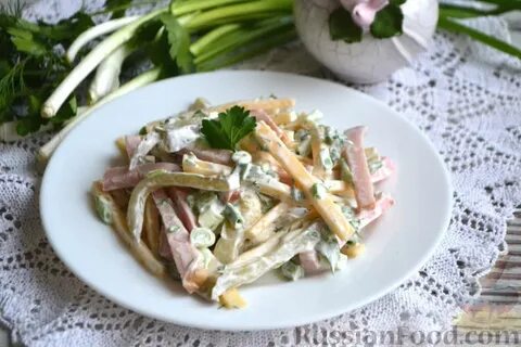 Салат с курицей ветчиной и огурцами