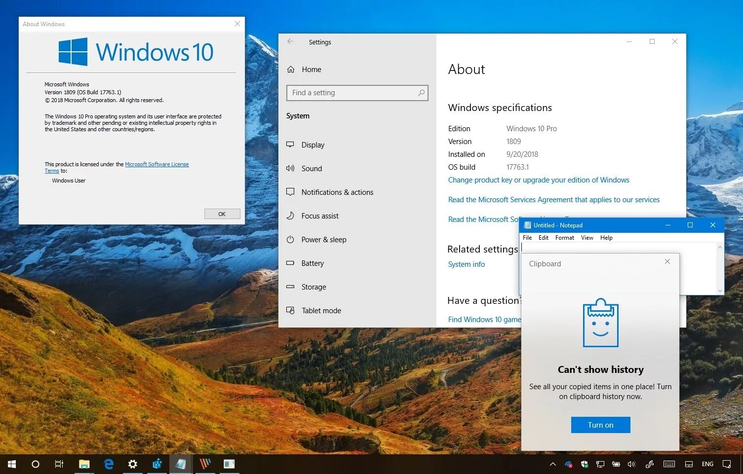 Windows 10 1809. Виндовс 10 версия 1809. Виндовс 2018. Windows Specifications.