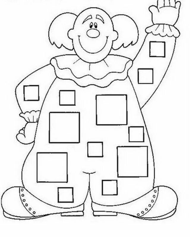 Геометрические клоуны. Клоун геометрическими фигурами. Раскраска из квадратов для детей. Раскраска фигуры для детей 3-4 лет. Клоун из геометрических фигур.