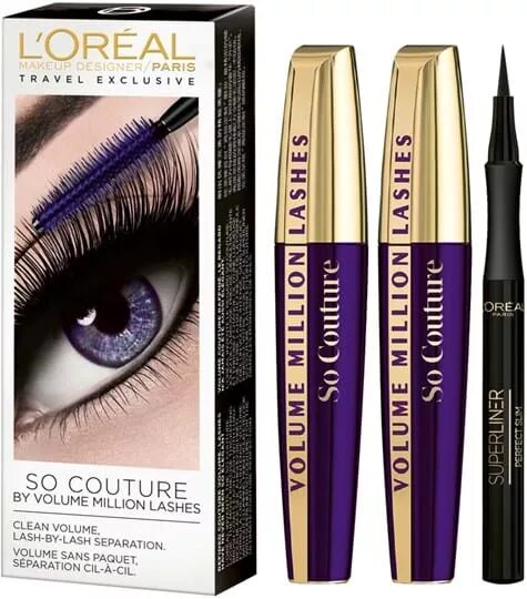 Volume million lashes so couture. Лореаль so Couture. Тушь лореаль от Кутюр. Тушь лореаль фиолетовая. L'Oreal Volume million Lashes so Couture.