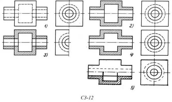 Правильная деталь. На каком изображении детали правильно выполнен её разрез (рис. С3-12)?. Правильный разрез детали. Правильно выполненный разрез детали. Какой разрез выполнен правильно.