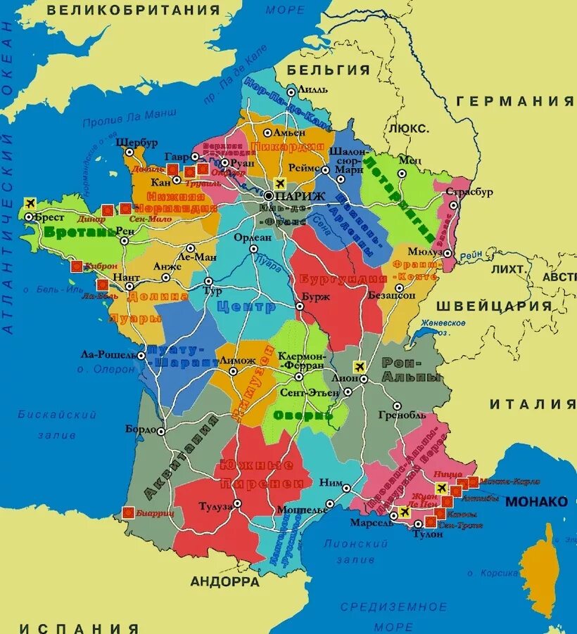 Карта Франции на русском языке с городами и провинциями подробная. Политическая карта Франции. Географическая карта Франции на русском языке с городами подробная. Карта Франции на французском языке с городами и провинциями.