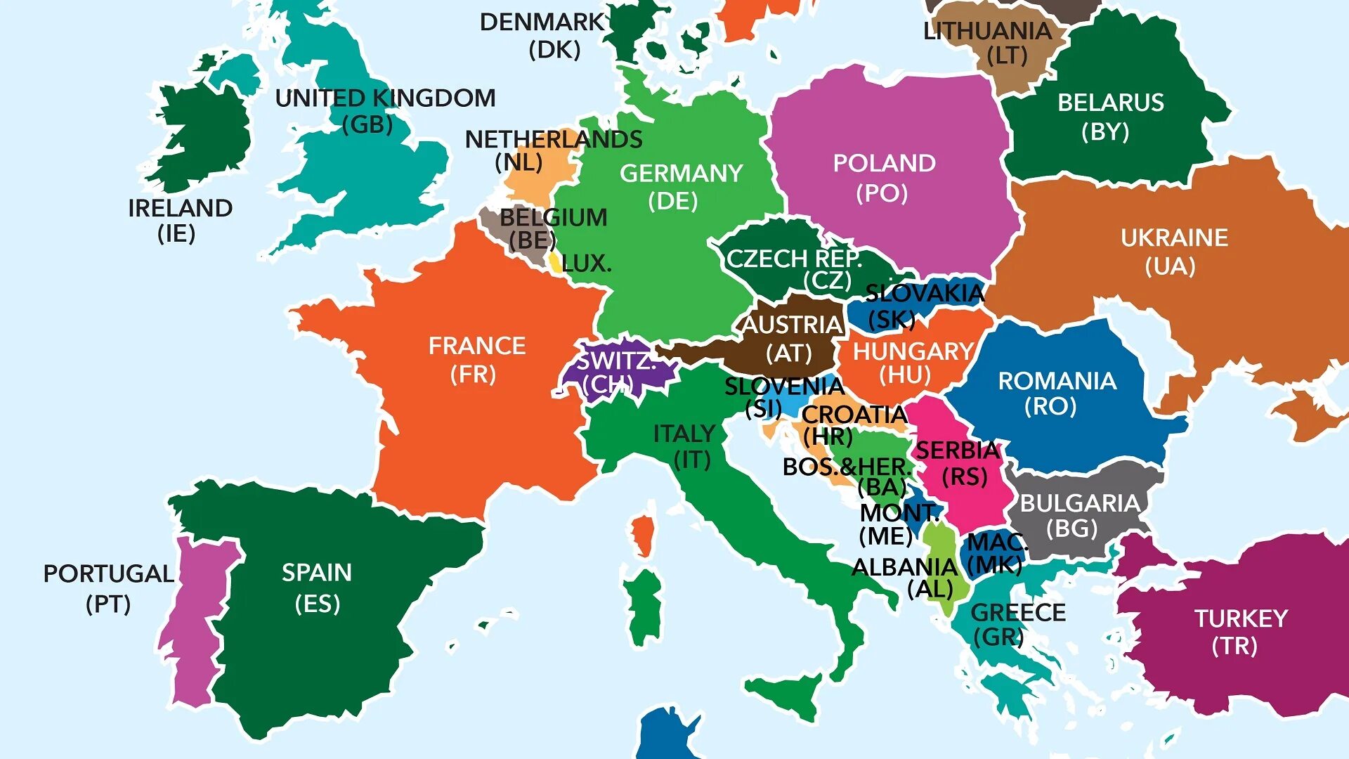 Карта европейских стран. Европейские государства. Страны Европы. Карта Европы со странами на английском. Most european countries