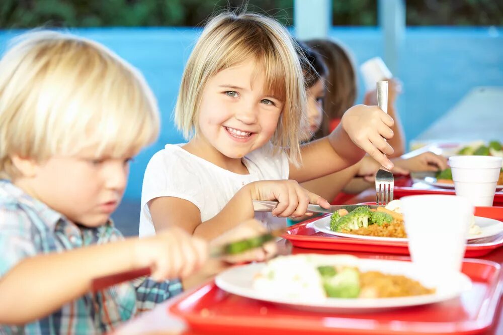 Школьное и дошкольное питание. Дети за столом. Еда для детей. Дети обедают. Дети завтракают в столовой.
