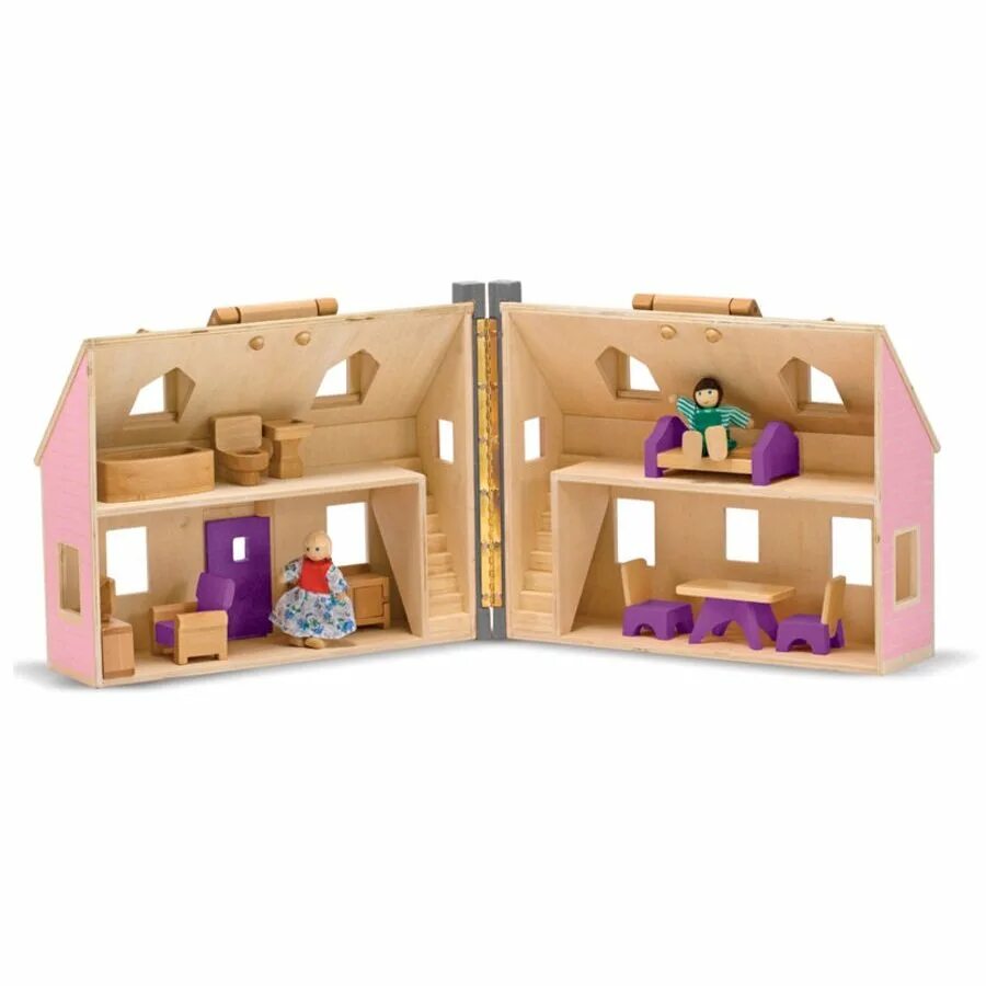 Кукольные игрушки купить. Домик Melissa Doug. Мебель для кукол Melissa&Doug. Игровой набор "Doll House" (кукольный дом), 79 элементов.