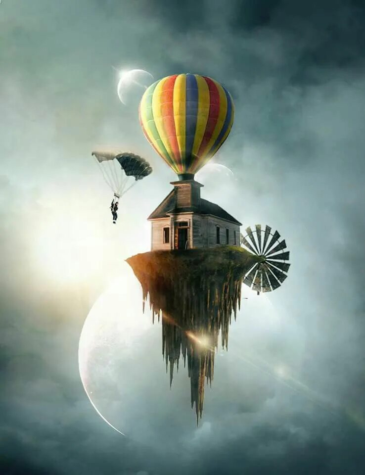 Сказочный воздушный шар. Сюрреализм воздушный шар. Воздушный шар с корзиной сказочный. Воздушные шары сюрреализм.