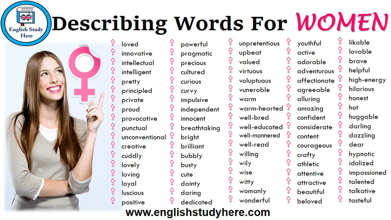 Название каналов на английском языке. Describing Words. Женщины на англ. Englishstudyhere. Названия стилей на английском красивые.