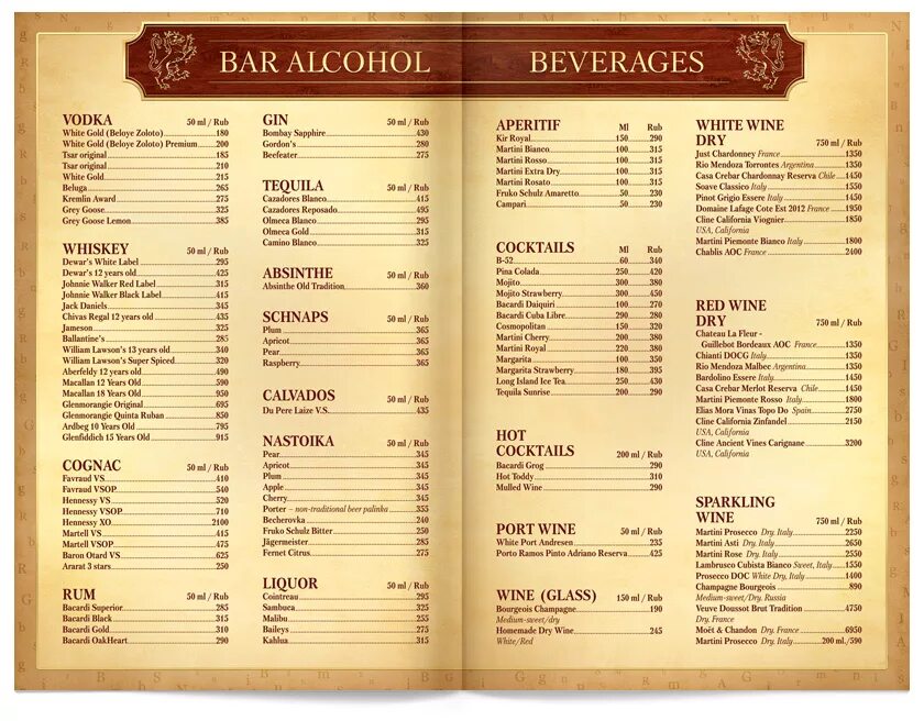 барная карта.