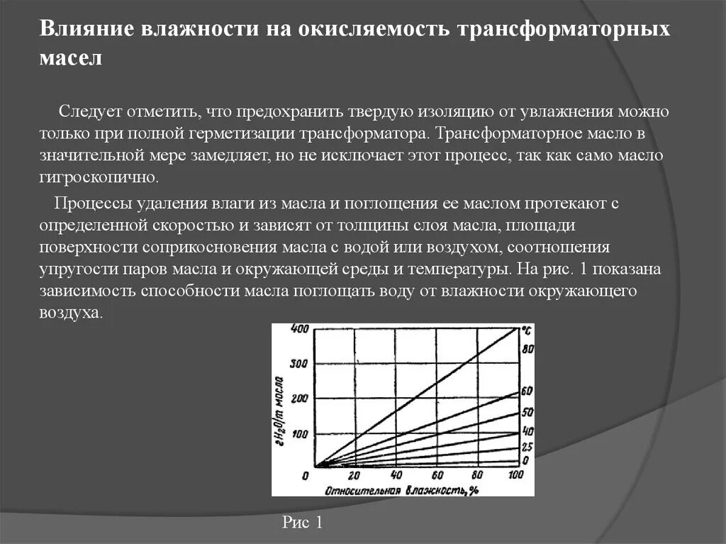 Как влияет температура окружающего воздуха. Трансформаторное масло в трансформаторе. Влагосодержание масла трансформаторов. Влияние влажности. Старение трансформаторного масла.