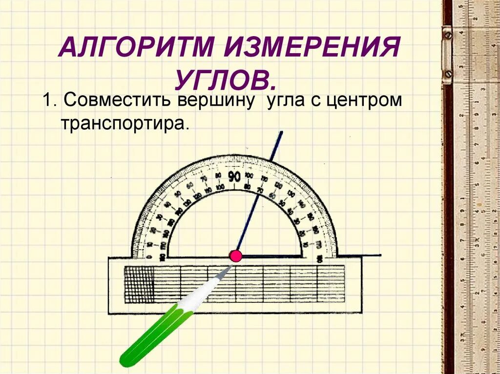 Угол можно определять в. Измерение углов транспортир 5 класс. Как измерить угол транспортиром 5 класс. Как пользоваться транспортиром 3 класс. Алгоритм измерения углов транспортиром.