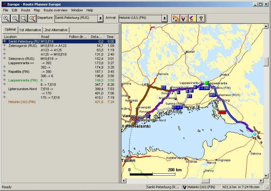 Routing plan. Route Planner. OPTIMAL Route planning. European Route 2. Routenplaner Sigma Regina.