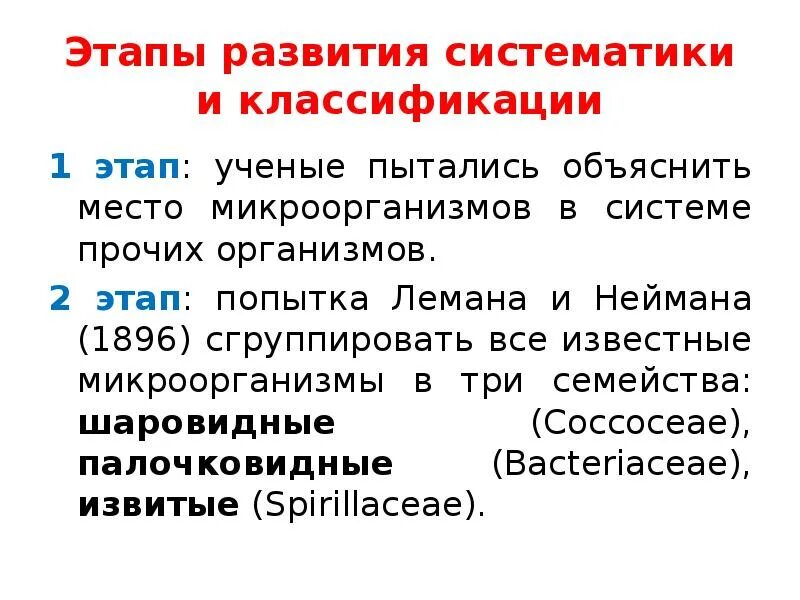 Основные принципы систематики и классификации бактерий. Систематика бактерий. история развития систематики.