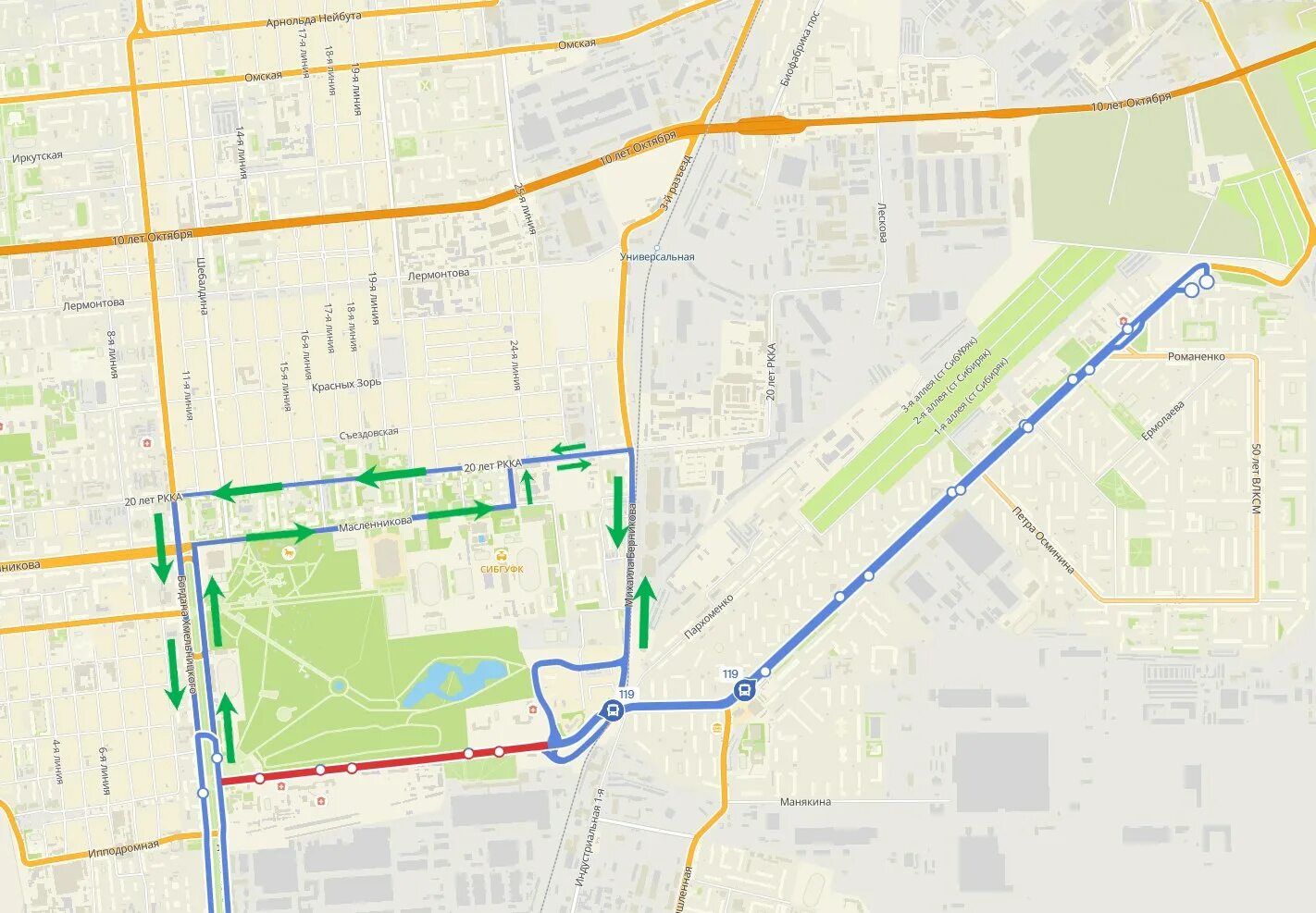 Хема движения общественного транспорта в Омске. 119 Автобус Омск. Меняются схемы движения общественного транспорта. Маршрут 119.