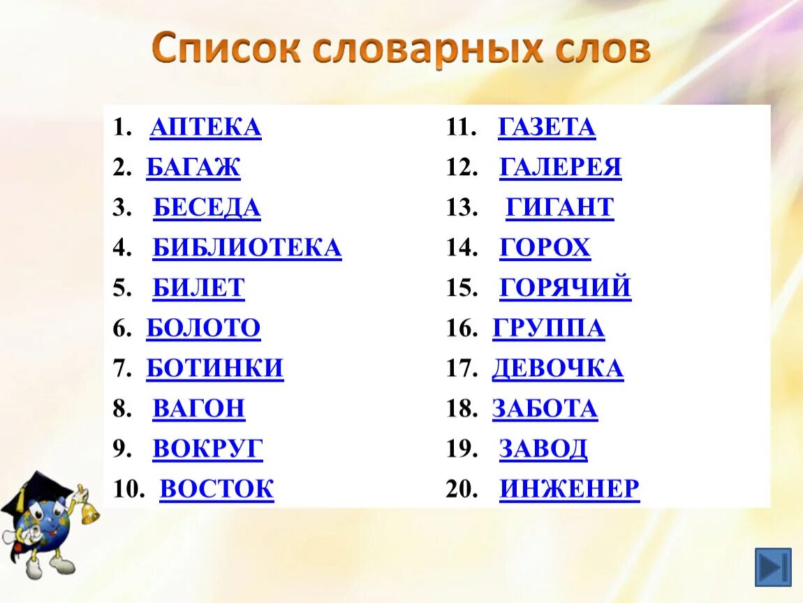 Словарное слово 5 букв