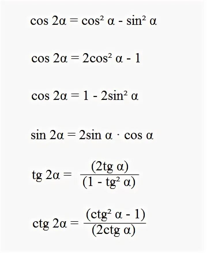 Тригонометрические функции двойного. Формулы двойного угла тригонометрических функций. Формулы двойного угла тригонометрия. Формулы двойного угла тригонометрических функций для синуса. Синус косинус тангенс двойного угла таблица.