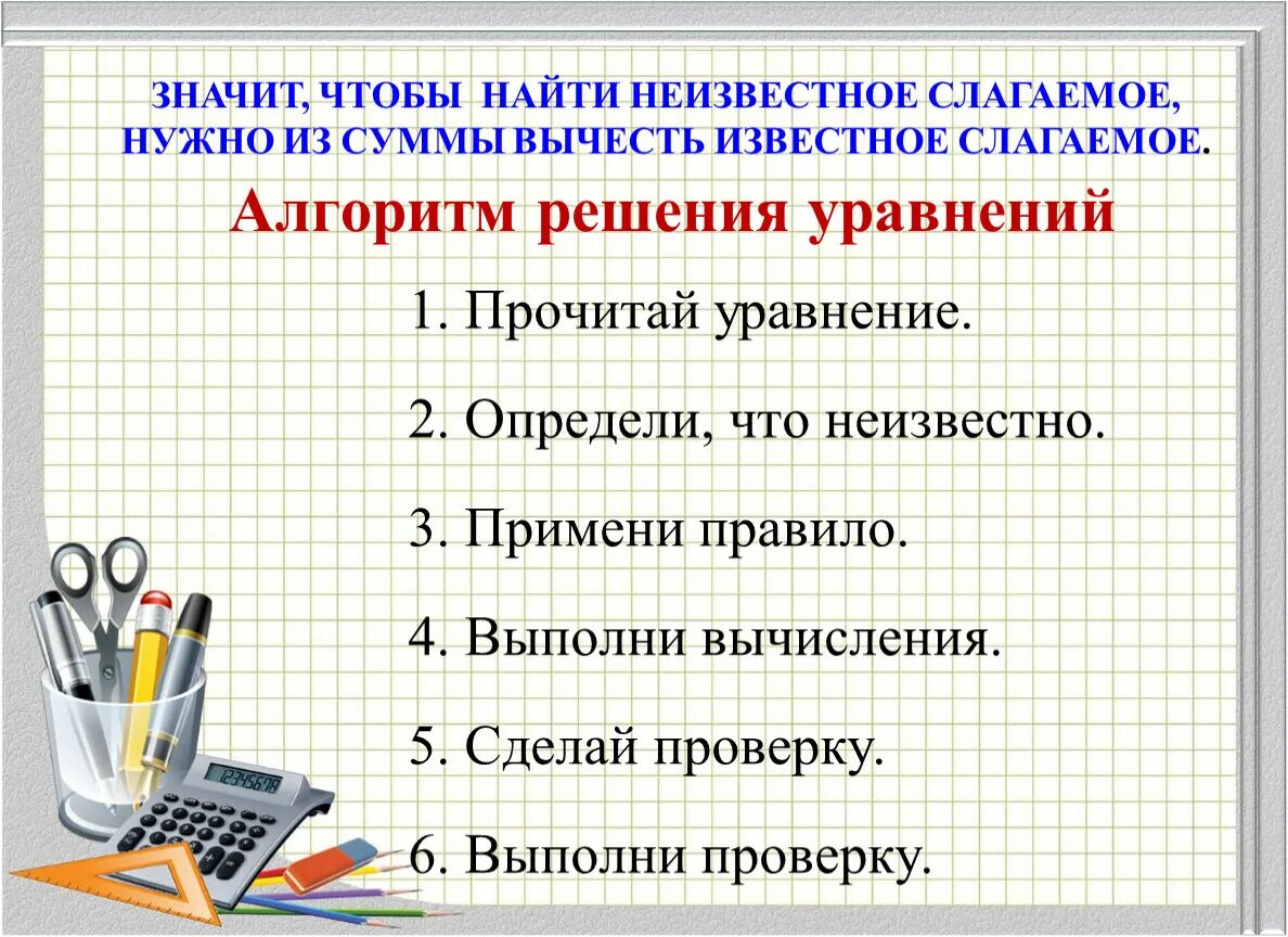 Нахождение неизвестного слагаемого 2 класс школа россии. Алгоритм решения уравнения 2 класс школа России. Алгоритм решения уравнений 3 класс школа России. Алгоритм решения сложного уравнения 2 класс. Алгоритм решения уравнений 4 класс школа России.