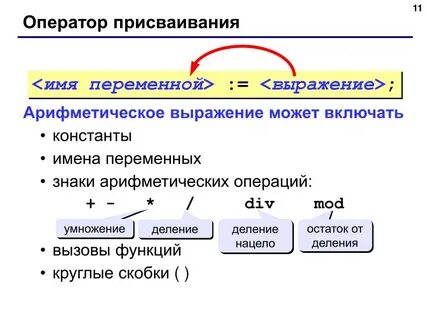Переменные операции выражения