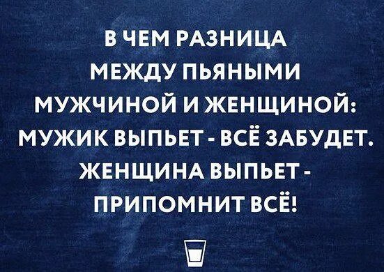 Анекдот разница между. Разница между мужчиной и женщиной. Цитаты про разницу между мужчинами и женщ. Высказывания про пьяных женщин. Мужик выпил все забыл.