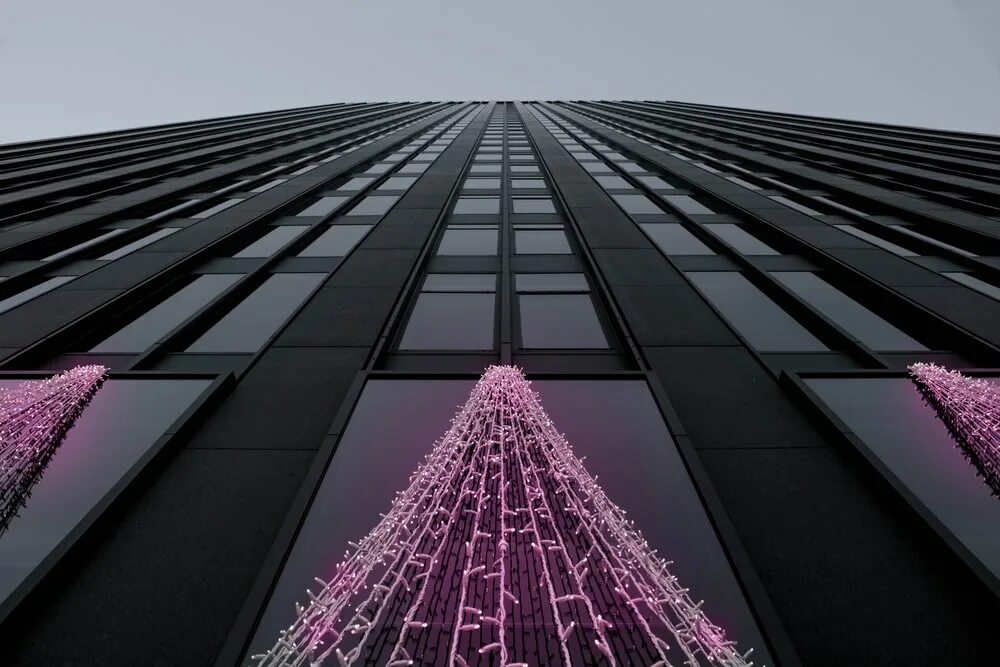 City clear. Неоновые небоскребы. Фото небоскреба снизу. Neon skyscrapers. Low Angle, High Angle.