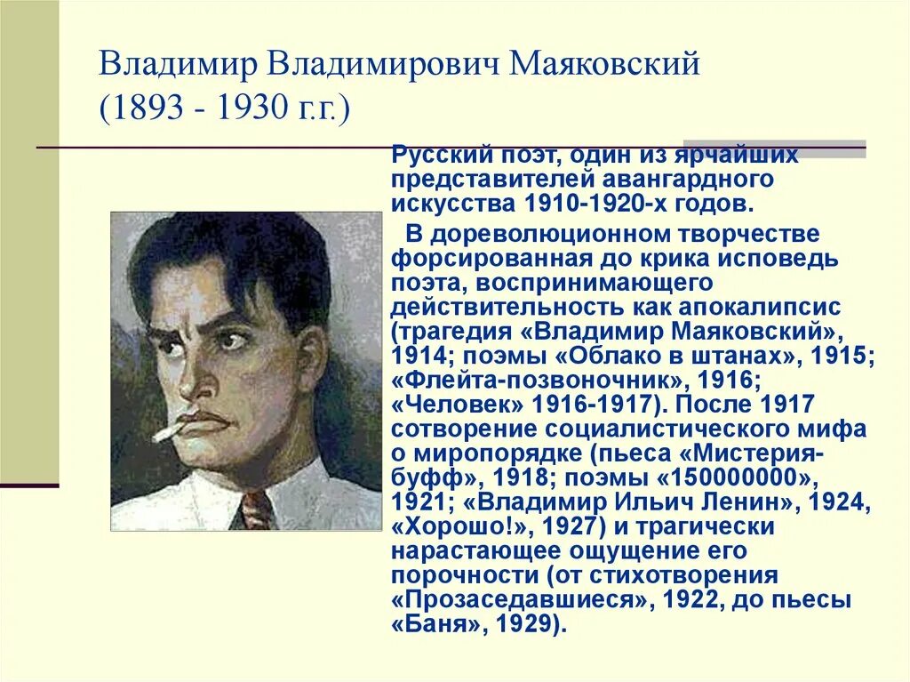 Исповедь поэта. Серебряный век Владимирович Маяковский.