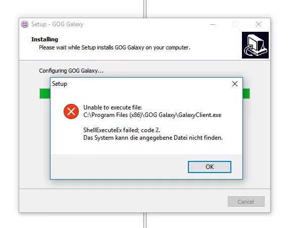 Unable to execute. Shellexecuteex. gog setup. shellexecuteex сбой код 2. shellexecuteex служба.