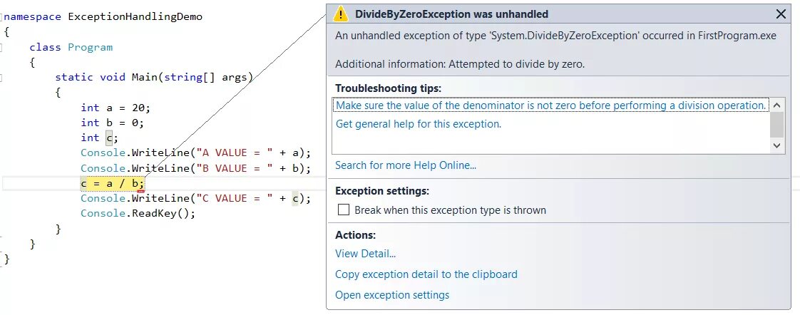 DIVIDEBYZEROEXCEPTION C#. Обработка исключений c#. Exception in c#. C++ Divide. Without exception