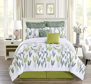 Vine Printed Microfiber 8 Piece Bed In A Bag Set SAGE.