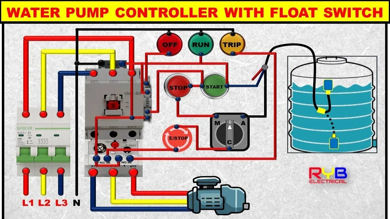 Float control. How to connection two float switch in one motor. 3-phase electrical pump ysb-25th.