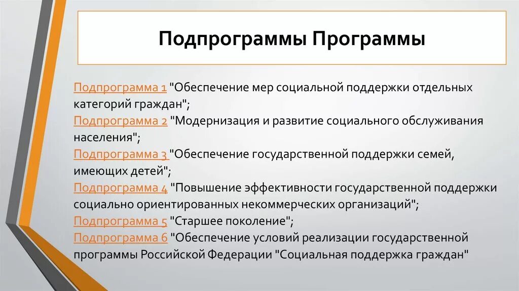 Реализация мер социальной поддержки отдельных категорий граждан. Подпрограммы программы социальная поддержка граждан. Подпрограмма соц поддержки граждан. Госпрограмма РФ социальная поддержка граждан. Основная программа социальная поддержка граждан.