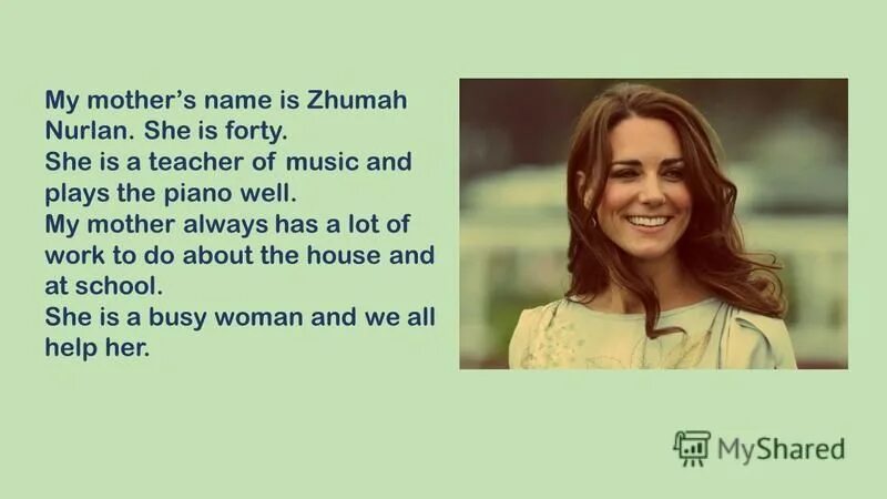 Object pronouns possessive adjectives. My mothers name is. My mother's name is. My family my mother is a teacher of english. Doctorloops mothers names.