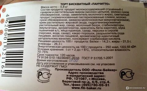 Состав торта