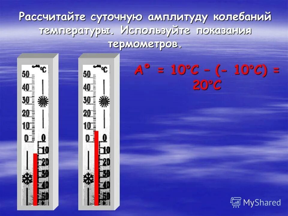 Определите суточную амплитуду колебаний температуры воздуха. Амплитуда колебаний температуры. вычислите амплитуду колебания температур. как рассчитать суточную амплитуду температур. как рассчитать амплитуду колебания температур.