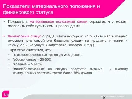 Понятие материальное положение