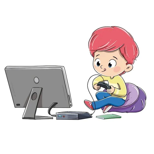 The boy is playing the computer. Мультгерои за компьютером. дистанционно мультик. ребенок за компьютером смешные картинки без фона. play computer games cartoon.