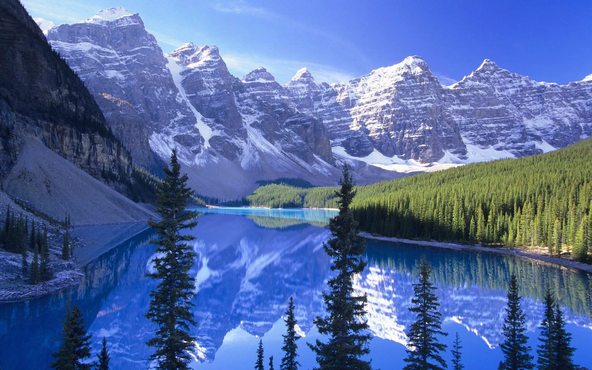 Озеро Морейн Канада 1920х1080. Банфф Канада. Красивая природа горы. Nature is beautiful