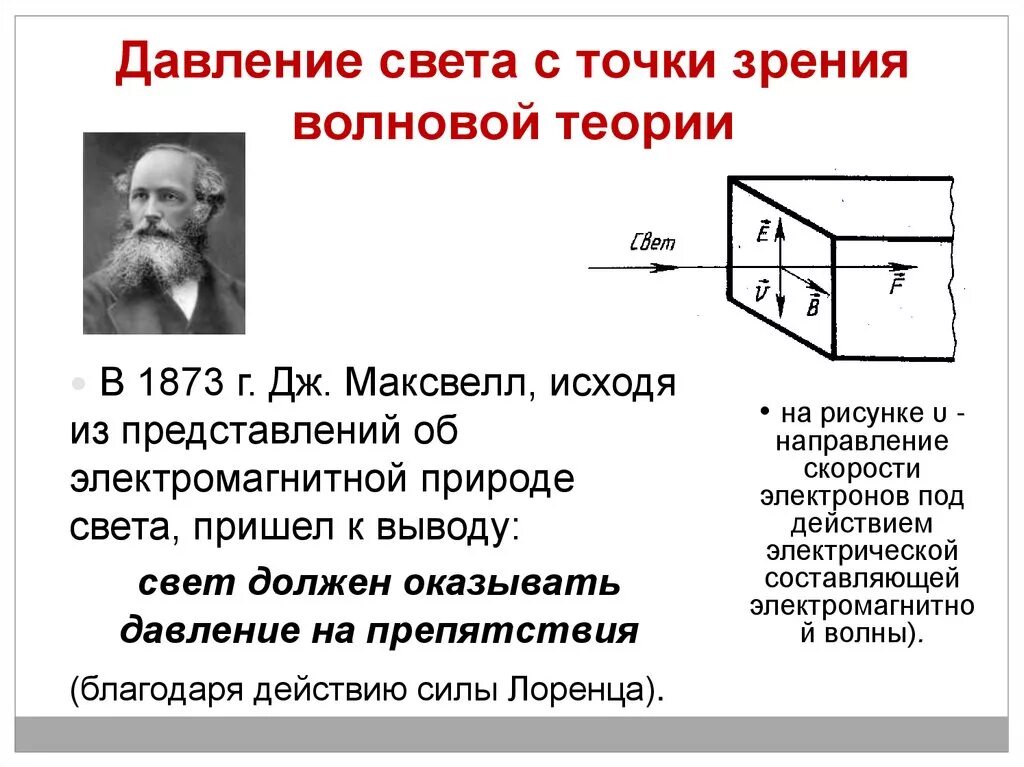 Электромагнитная природа света максвелл. Давление света с точки зрения волновой теории. Электромагнитная теория Максвелла. Максвелл электромагнитная теория света давление света. Давление света по теории Максвелла.