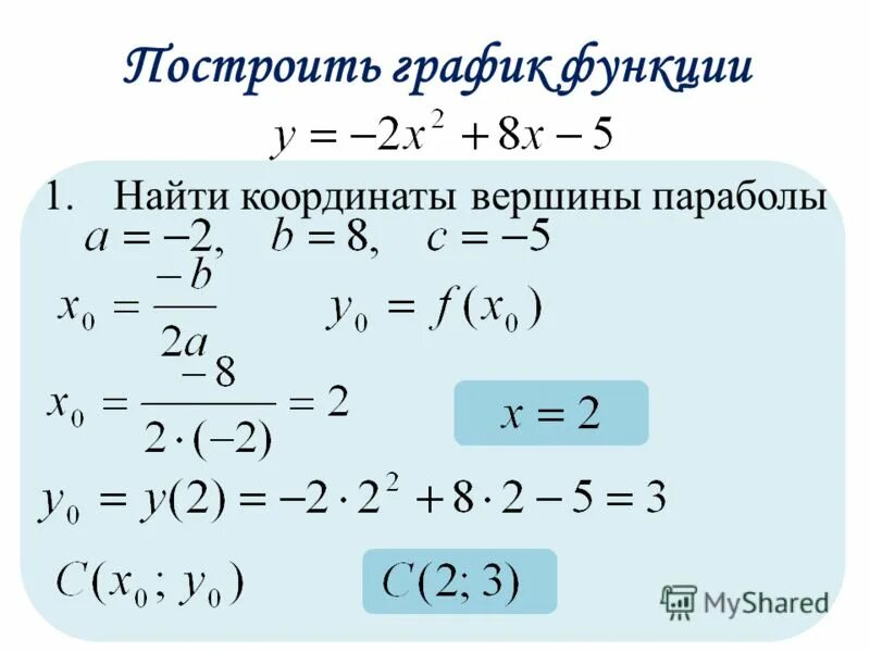 У 5 6х 13 найдите координаты. Найдите координаты вершины параболы. Нахождение координат вершины параболы. Координаты вершины квадратичной функции. Координаты вершины параболы формула.