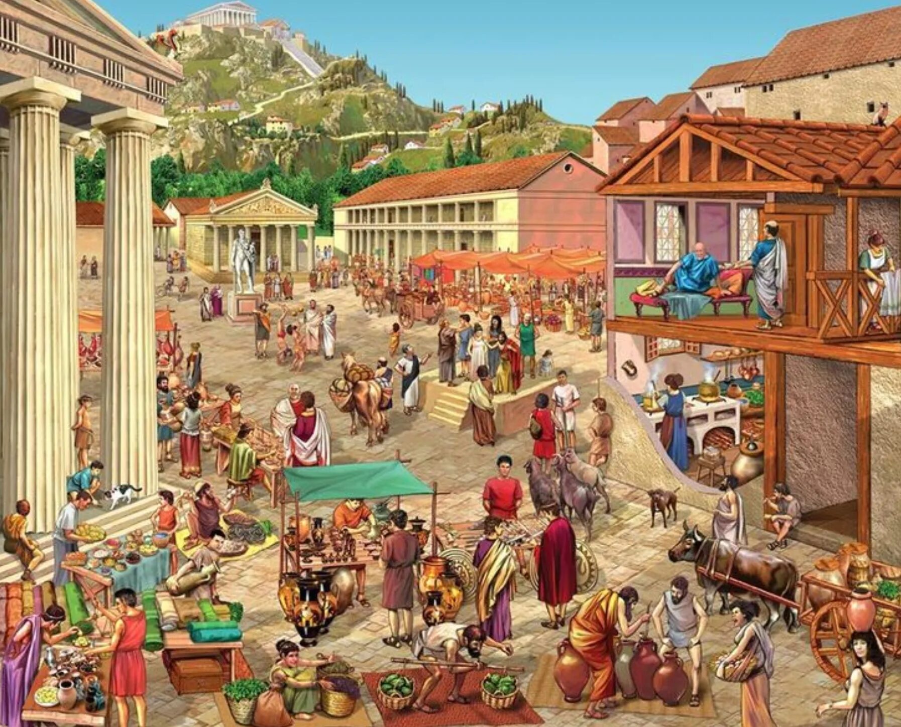 Античное общество было. Рынок Агора в древней Греции. Агора рыночная площадь в Афинах. Афинская Агора в древней Греции. Агора площадь рыночная в древней Греции.