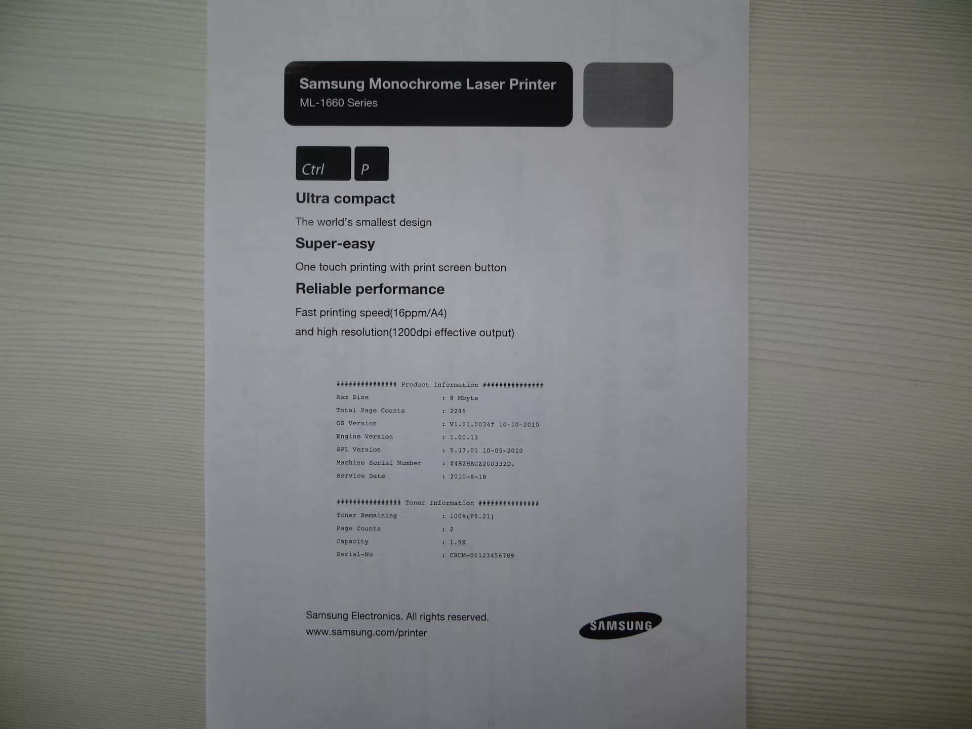 Количество страниц в месяц принтер. Samsung ml 1660 тестовая страница. дефекты печати лазерных принтеров samsung 1660. отчёт о принтере.