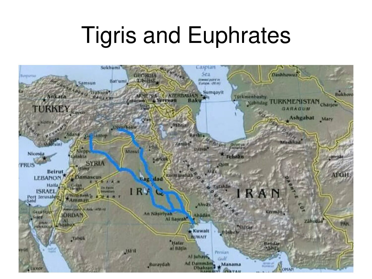 Реки тигр и евфрат в какой. Реки тигр и Евфрат на карте. Карта река тигр и Евфрат на карте. Междуречье реки тигр и Евфрат на карте. Река Евфрат на физической карте.