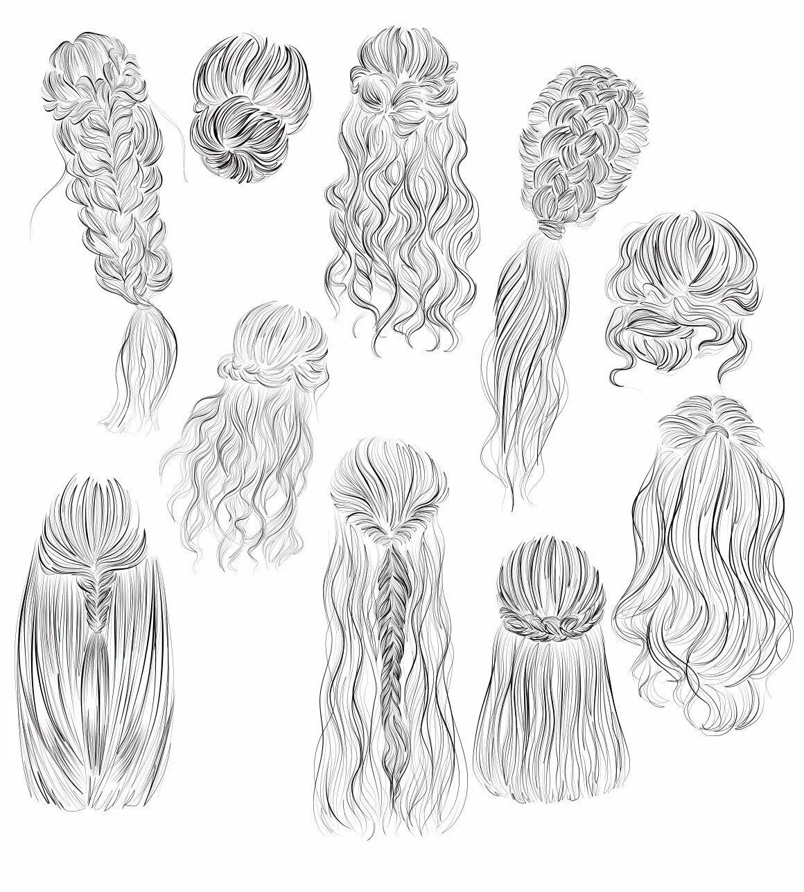 Красивые рисунки волос. Прически рисунок. Эскиз прически. Волосы для рисования. Прически карандашом.