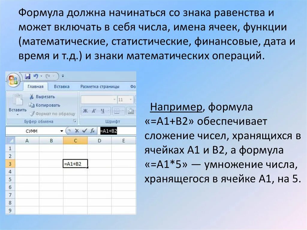 Запись формулы начинается со знака. Формула должна начинаться со знака. формула в электронных таблицах начинается со знака. имя ячейки. имя ячейки электронной таблицы.
