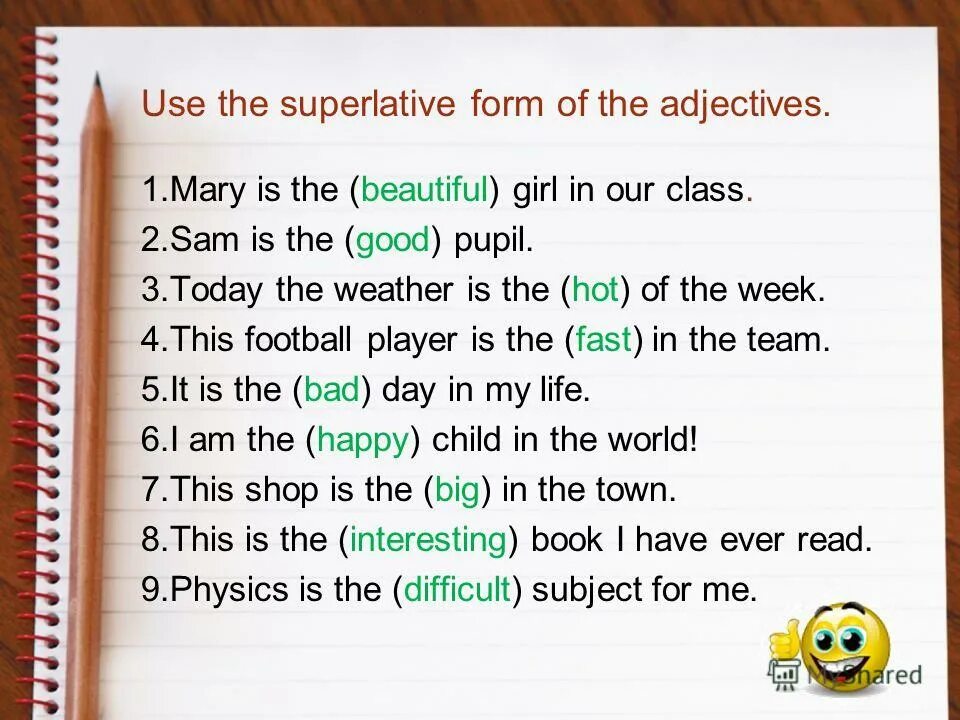 Big comparative and superlative. Nice superlative form. Pretty comparative. Nice superlative form. Nice superlative form.