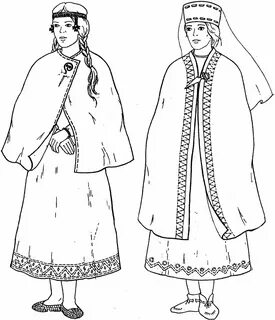 Женский народный костюм раскраска