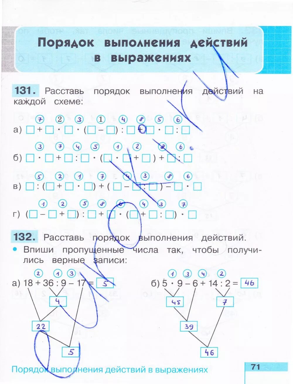 Математика стр 71 задача 3. Математика 3 класс рабочая тетрадь 1 часть стр 71 ответы. расставь порядок выполнения действий на схеме. математика рабочая тетрадь 3 класс 1 часть страница 71.