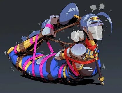 skelebomb, megaera (hades), hades (game), ahoge, blue skin, bondage, bound,...